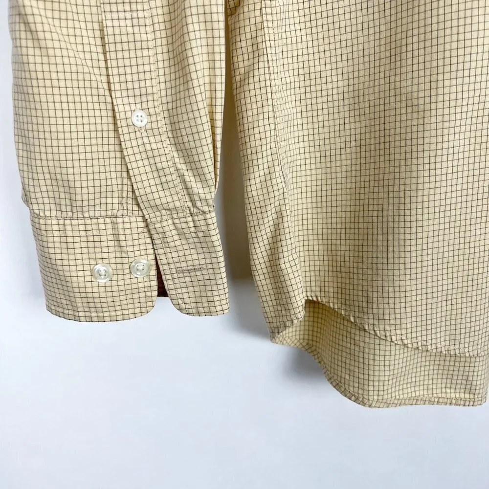 J. Crew Shirt Men's Size M Yellow Grey Checkered Print Button Down